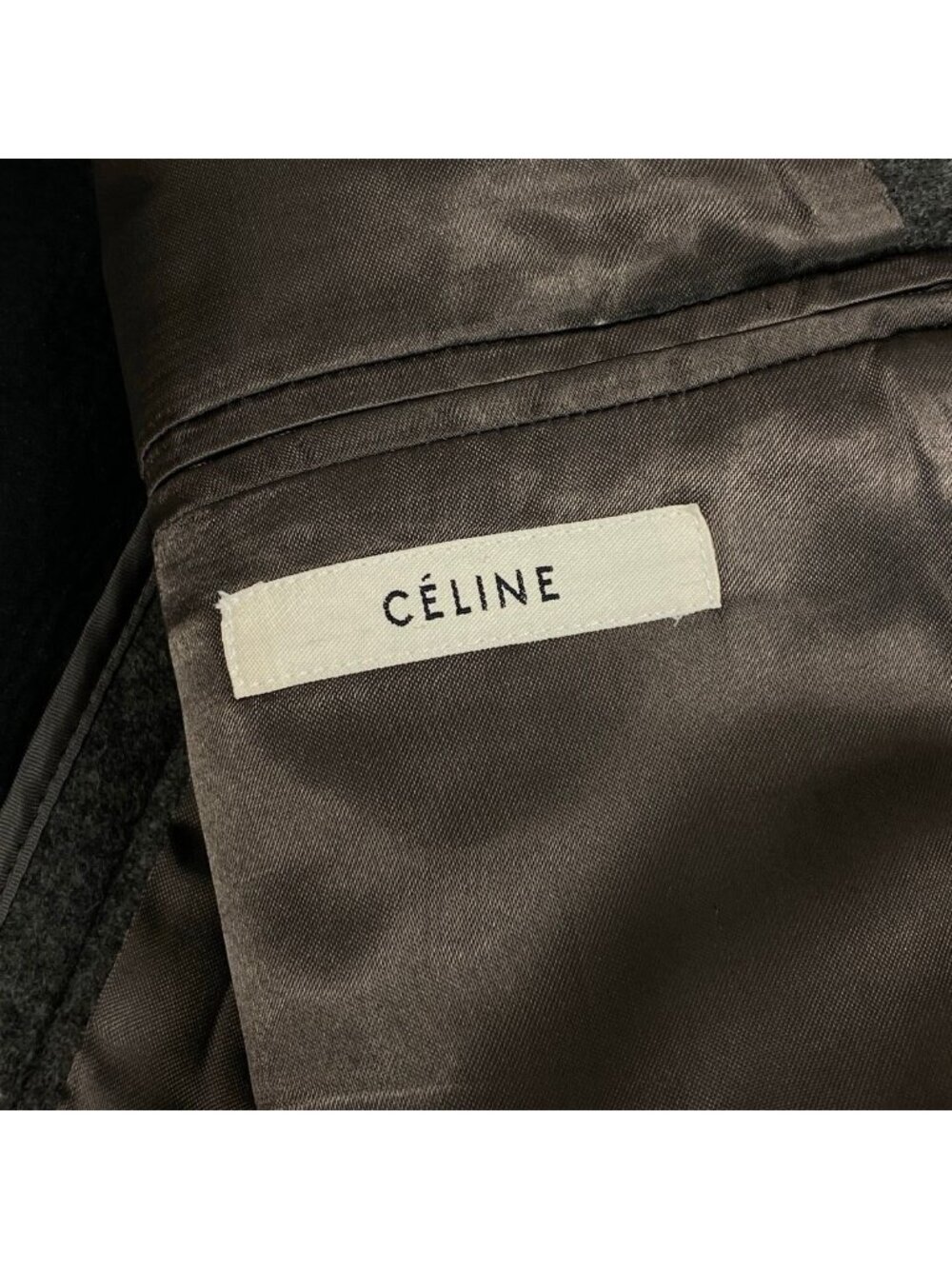 Celine Phoebe Philo Era Crombie Coat Leather Switch Gray Black - Picture 8 of 9